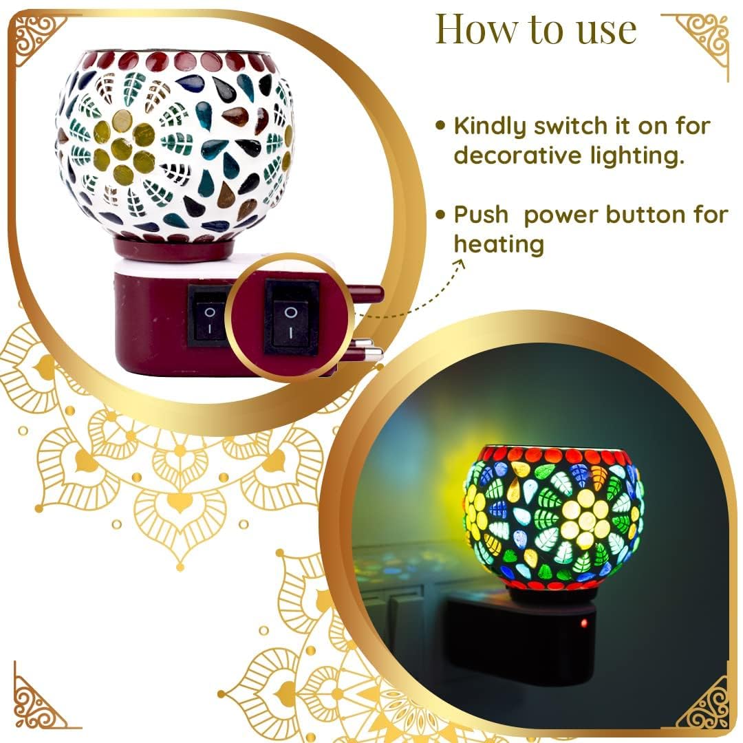 Incense Burner & Aroma Oil Diffuser Kapoor Dani Night Light Bakhoor Oils Wax