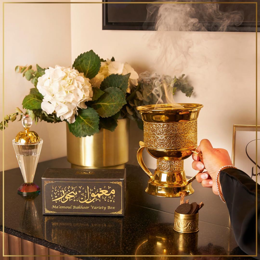 Maamoul Bakhoor Variety Box & Burner | Dukhni 10pcs Assorted Oud with Premium Burner | Incense Gift