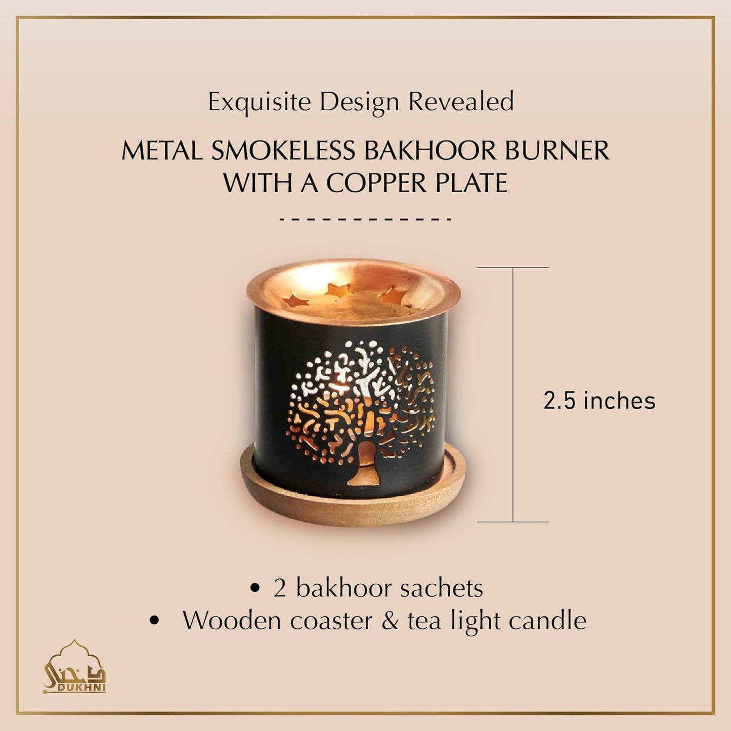 Brass Tree Of Life Bakhoor Burner includes Incense & Candle in Gift Box by Dukhni