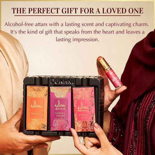Sandalwood Attar Perfume Oil Set by Dukhni 3x6ml Sandalwood Rose Jasmine