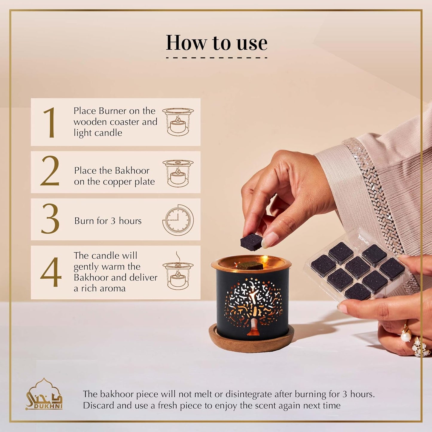 Brass Tree Of Life Bakhoor Burner includes Incense & Candle in Gift Box by Dukhni