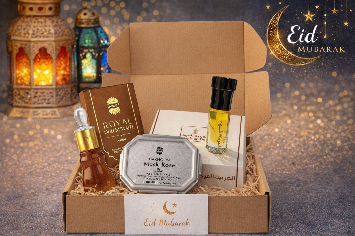 Eid Gift Set – Luxury Oud Perfume Oils and Musk Rose Dakhoon Incense