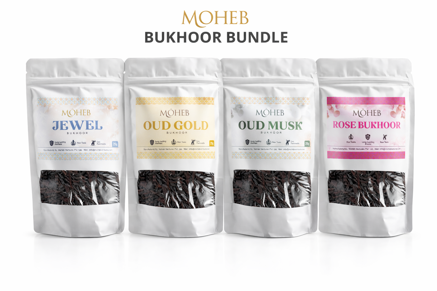 Bakhoor 4 Signature Blends – Jewel, Oud Gold, Oud Musk &amp; Rose Bukhoor