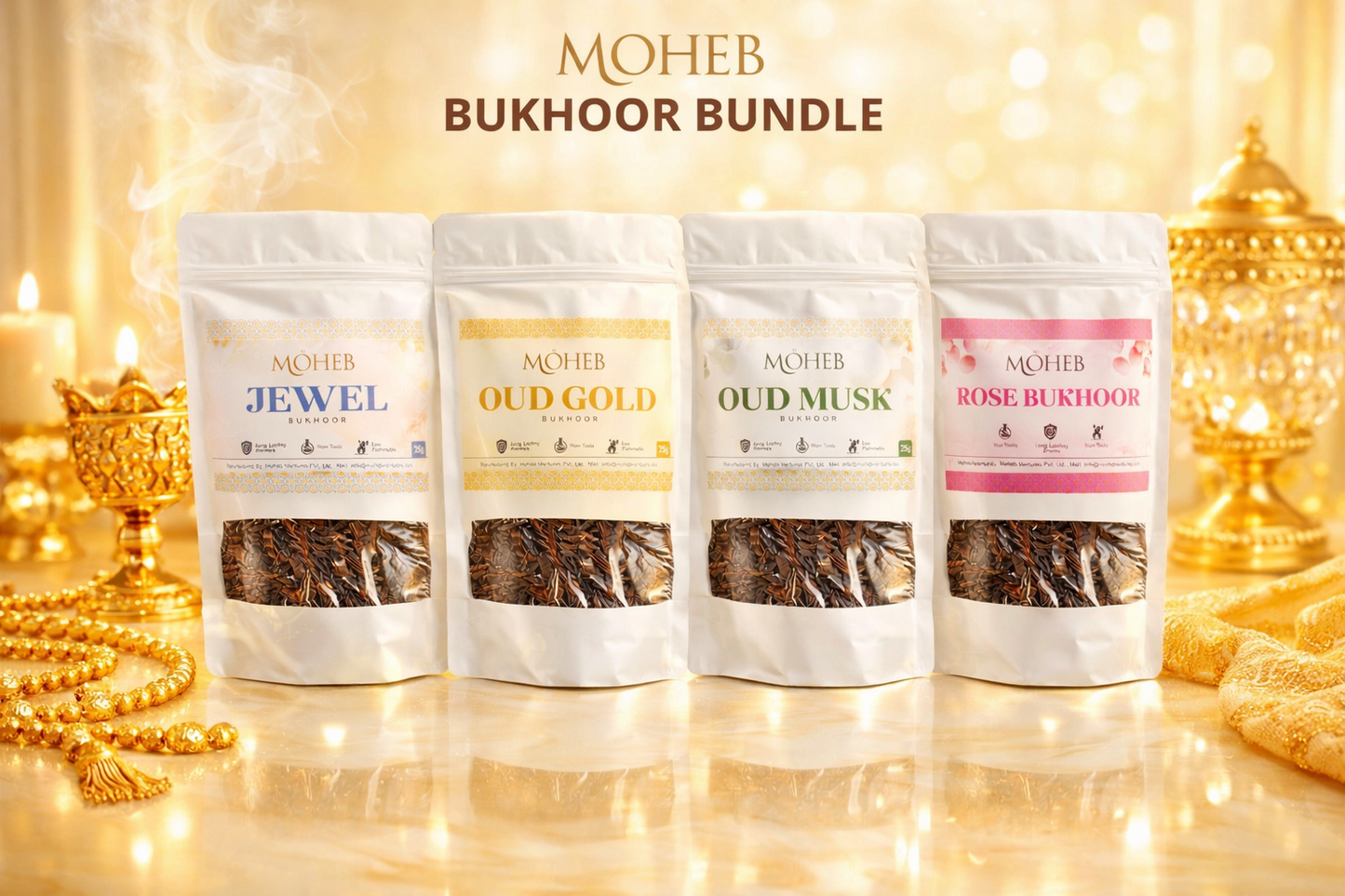 Bakhoor 4 Signature Blends – Jewel, Oud Gold, Oud Musk &amp; Rose Bukhoor