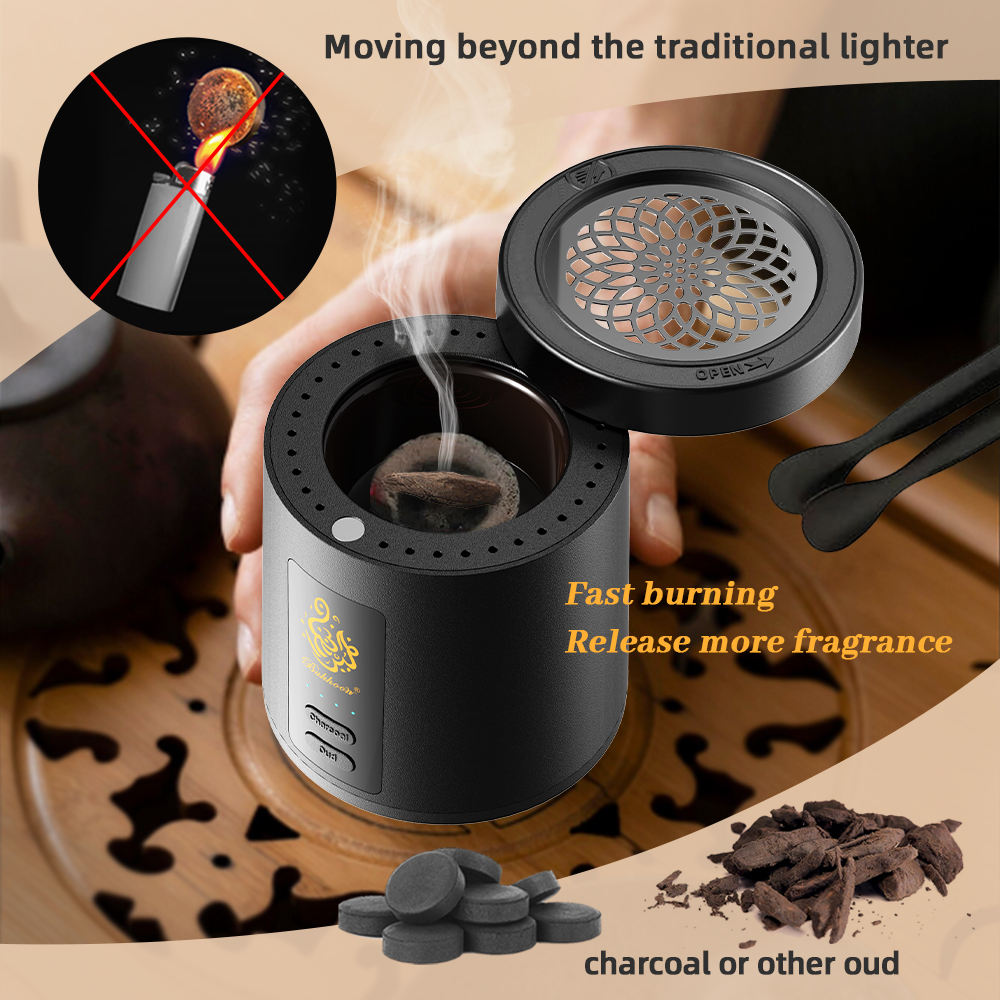 Rechargeable Electric Bakhoor Burner – Dual Mode: Instant Fast Fragrance Oud Mode & Long-Lasting Charcoal Mode, USB-C Portable Incense Heater for Home, Office & Car