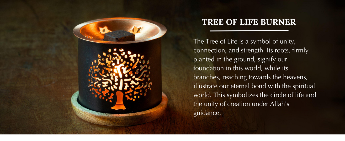 Brass Tree Of Life Bakhoor Burner includes Incense & Candle in Gift Box by Dukhni