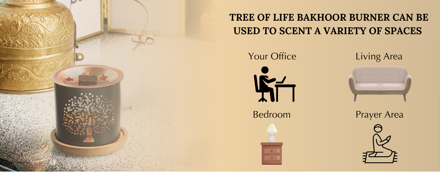 Brass Tree Of Life Bakhoor Burner includes Incense & Candle in Gift Box by Dukhni