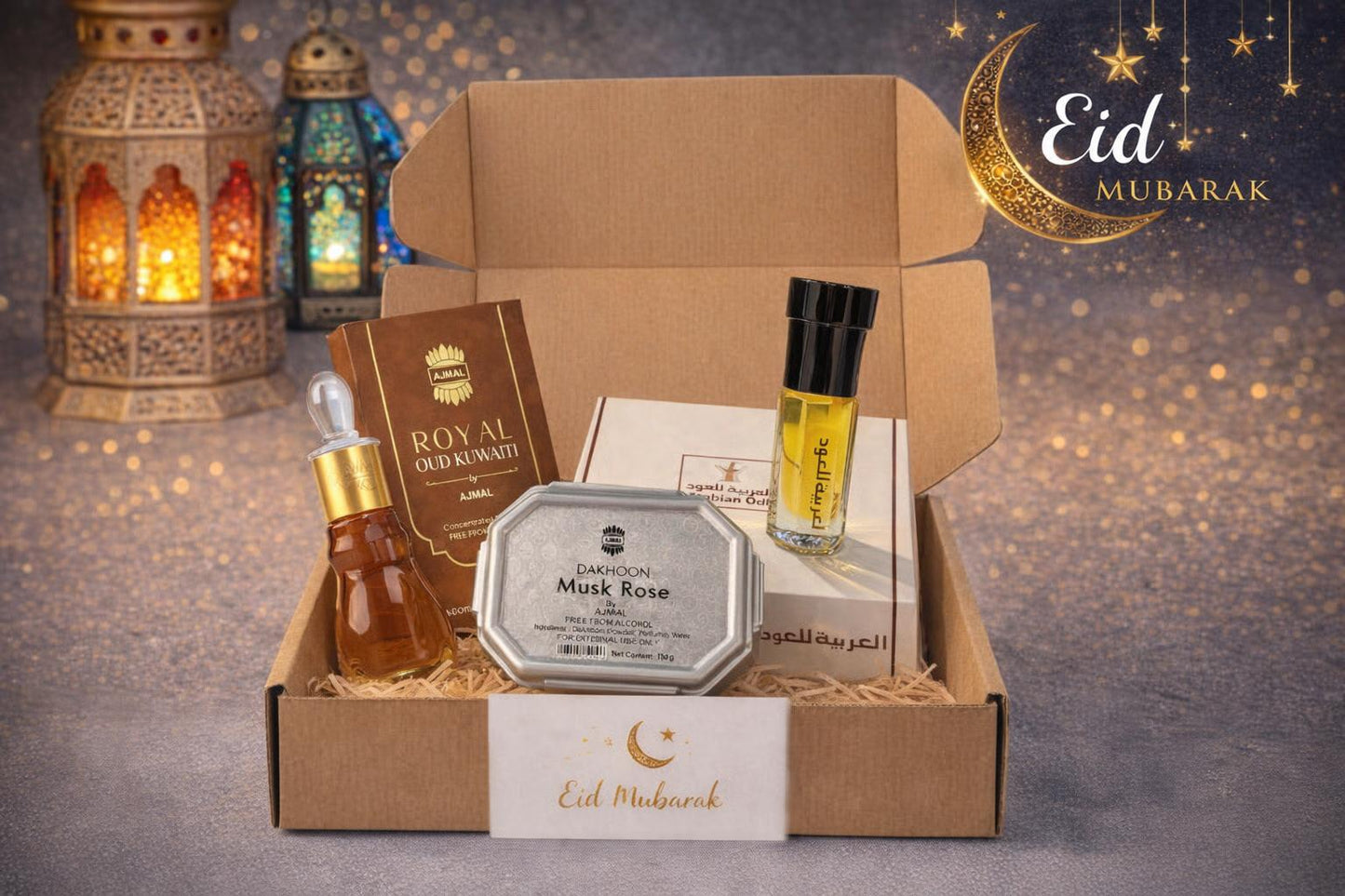 Eid Gift Set – Luxury Oud Perfume Oils and Musk Rose Dakhoon Incense