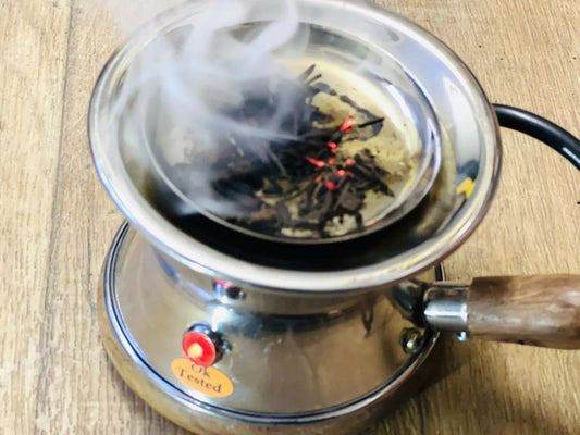 Electric Incense Burner Steel & Wood Bakhoor Oud Lobaan Wax Oil | Free Incense