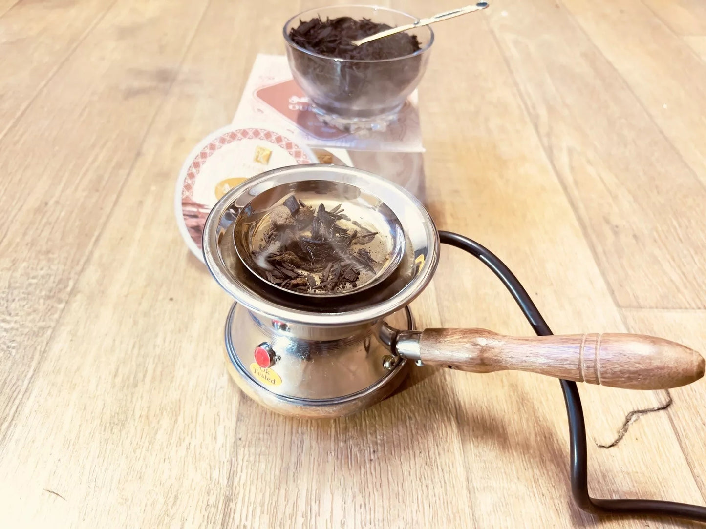 Electric Incense Burner Steel & Wood Bakhoor Oud Lobaan Wax Oil | Free Incense